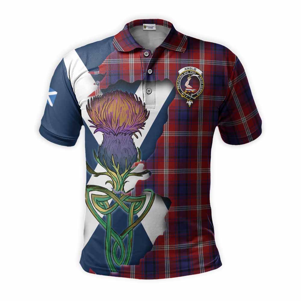 Tartan Vibes Clothing Ainslie Tartan Family Crest Polo Shirt Scottish Thistle Celtic Inspired