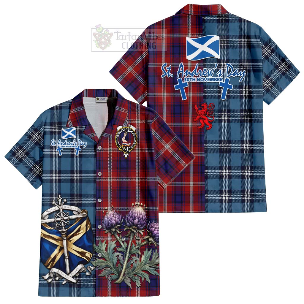 Ainslie Tartan Hawaiian Shirt Happy St. Andrew's Day Half Tartan Style Kid - Tartan Vibes Clothing