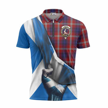 Ainslie Tartan Zipper Polo Shirt with Family Crest Scotland Patriotic Style Unisex - Tartan Vibes Clothing