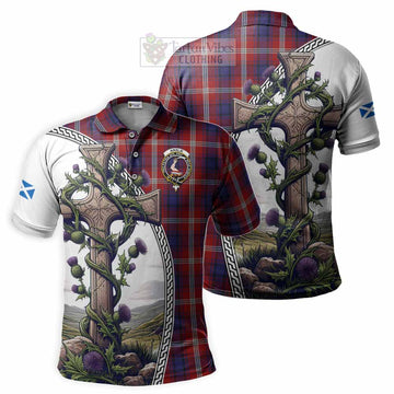 Ainslie Tartan Polo Shirt with Family Crest and St. Andrew's Cross Accented by Thistle Vines Kid - Tartan Vibes Clothing