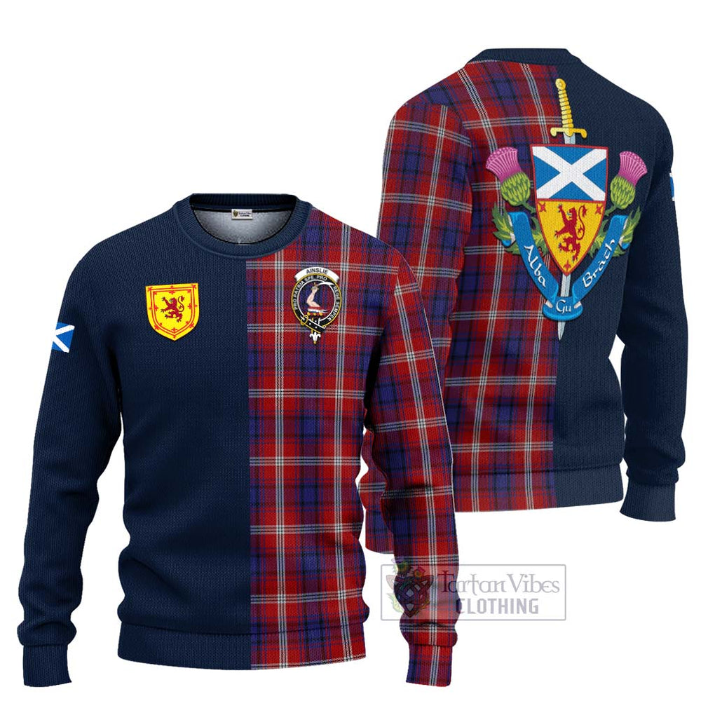 Ainslie Tartan Ugly Sweater Alba with Scottish Lion Royal Arm Half Style Unisex - Tartan Vibes Clothing