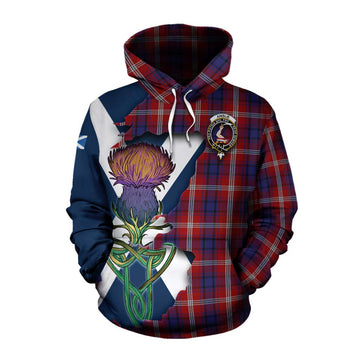 Tartan Vibes Clothing Ainslie Tartan Family Crest Cotton Hoodie Scottish Thistle Celtic Inspired