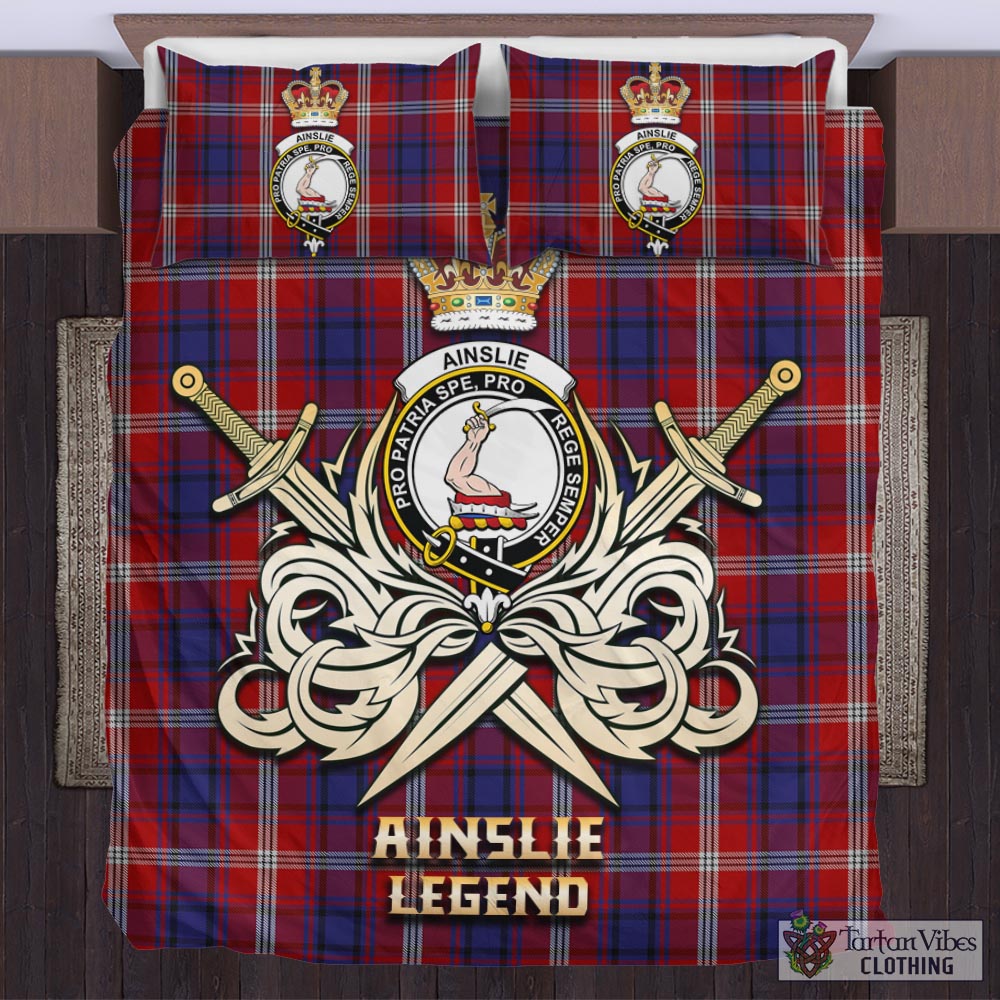 Tartan Vibes Clothing Ainslie Tartan Bedding Set with Clan Crest and the Golden Sword of Courageous Legacy