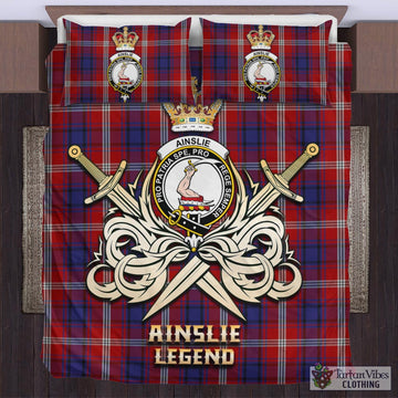 Tartan Vibes Clothing Ainslie Tartan Bedding Set with Clan Crest and the Golden Sword of Courageous Legacy