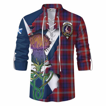 Tartan Vibes Clothing Ainslie Tartan Family Crest Ghillie Kilt Shirt Scottish Thistle Celtic Inspired