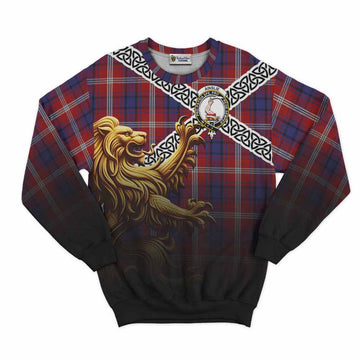 Ainslie Crest Tartan Sweatshirt with Golden Lion Emblem Celtic Style Unisex - Tartan Vibes Clothing