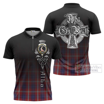 Ainslie Tartan Zipper Polo Shirt Featuring Alba Gu Brath Family Crest Celtic Inspired Unisex - Tartan Vibes Clothing