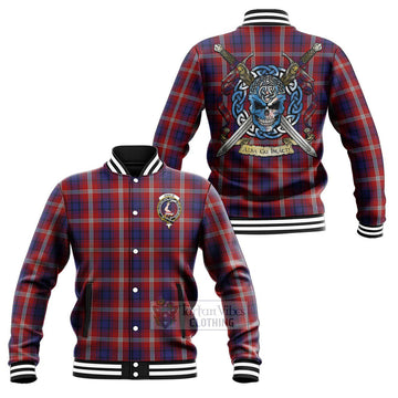 Ainslie Tartan Baseball Jacket with Family Crest Celtic Skull Style Unisex - Tartan Vibes Clothing