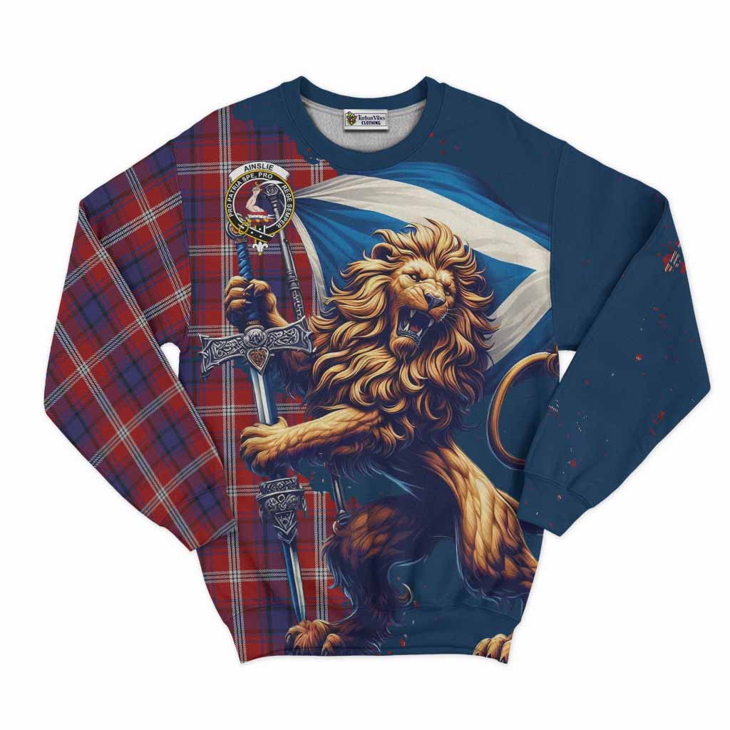 Ainslie Tartan Family Crest Sweatshirt with Scottish Majestic Lion Unisex - Tartan Vibes Clothing