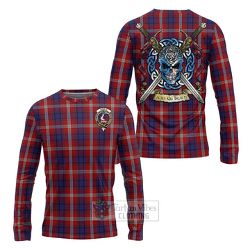 Ainslie Tartan Long Sleeve T-Shirt with Family Crest Celtic Skull Style Unisex - Tartan Vibes Clothing