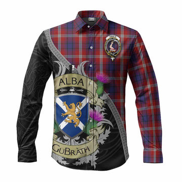 Ainslie Tartan Family Crest Long Sleeve Button Shirt Lion Rampant Royal Thistle Shield Celtic Inspired Men's Shirt S - Tartan Vibes Clothing
