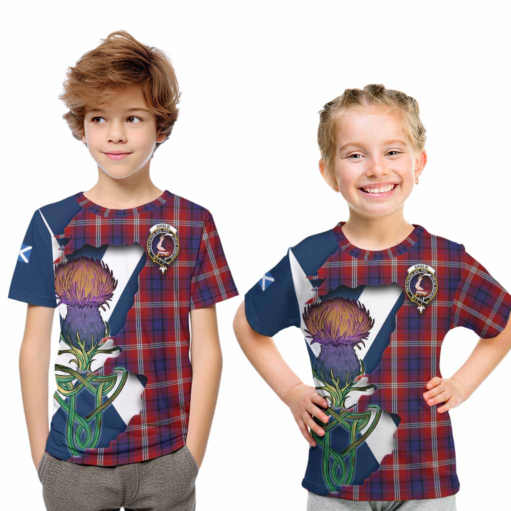 Tartan Vibes Clothing Ainslie Tartan Family Crest Kid T-Shirt Scottish Thistle Celtic Inspired