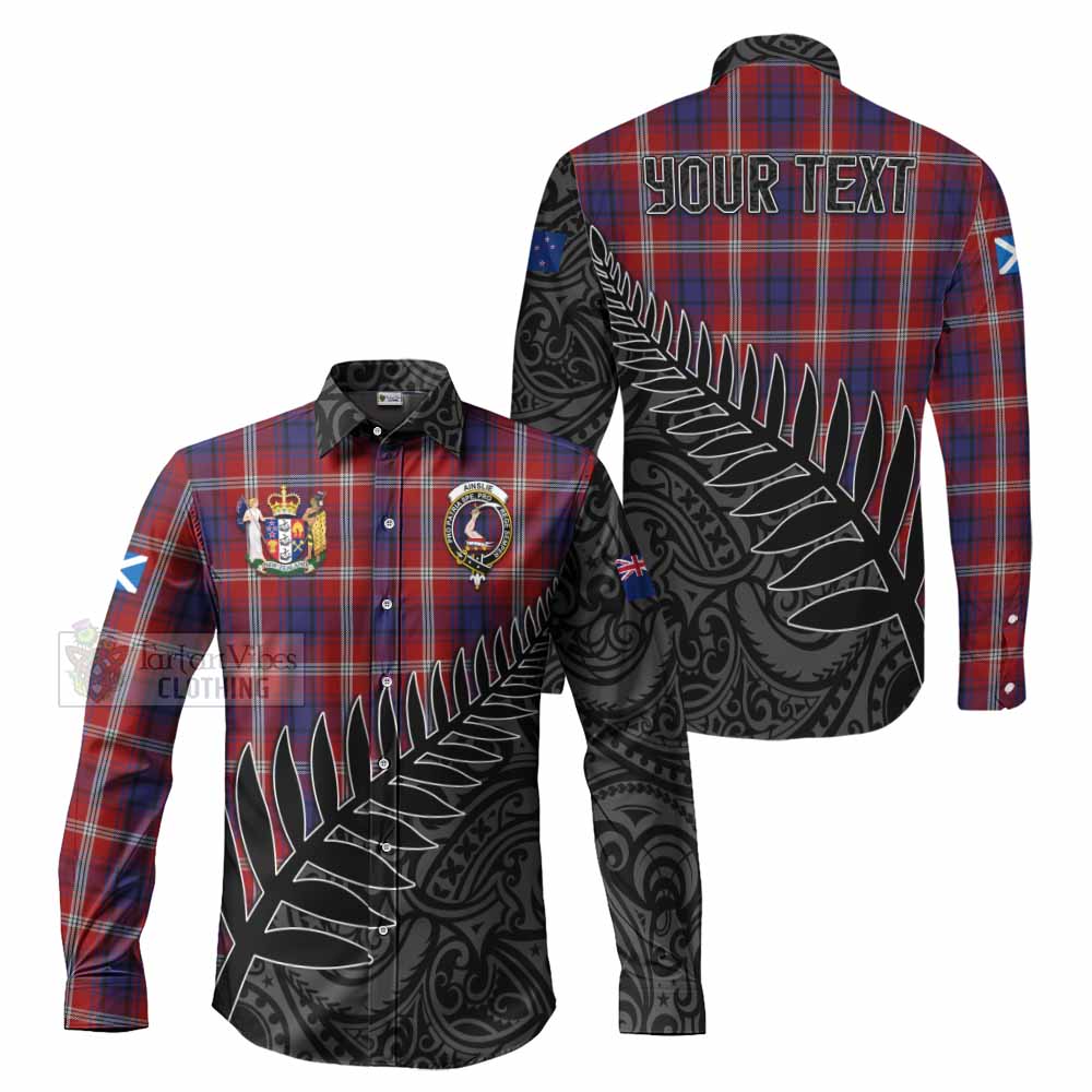 Ainslie Crest Tartan Long Sleeve Button Shirt with New Zealand Silver Fern Half Style Men's Shirt S - Tartan Vibes Clothing
