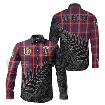 Ainslie Crest Tartan Long Sleeve Button Shirt with New Zealand Silver Fern Half Style Men's Shirt S - Tartan Vibes Clothing