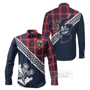 Ainslie Tartan Long Sleeve Button Shirt Featuring Thistle and Scotland Map Men's Shirt S - Tartan Vibes Clothing