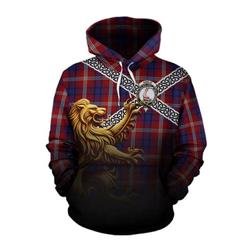Ainslie Crest Tartan Cotton Hoodie with Golden Lion Emblem Celtic Style Pullover Hoodie XS - Tartan Vibes Clothing