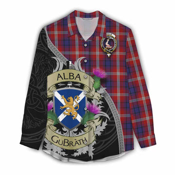 Ainslie Tartan Family Crest Women's Casual Shirt Lion Rampant Royal Thistle Shield Celtic Inspired Female - Tartan Vibes Clothing