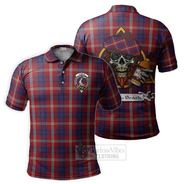 Ainslie Tartan Polo Shirt with Family Crest and Bearded Skull Holding Bottles of Whiskey Kid - Tartan Vibes Clothing