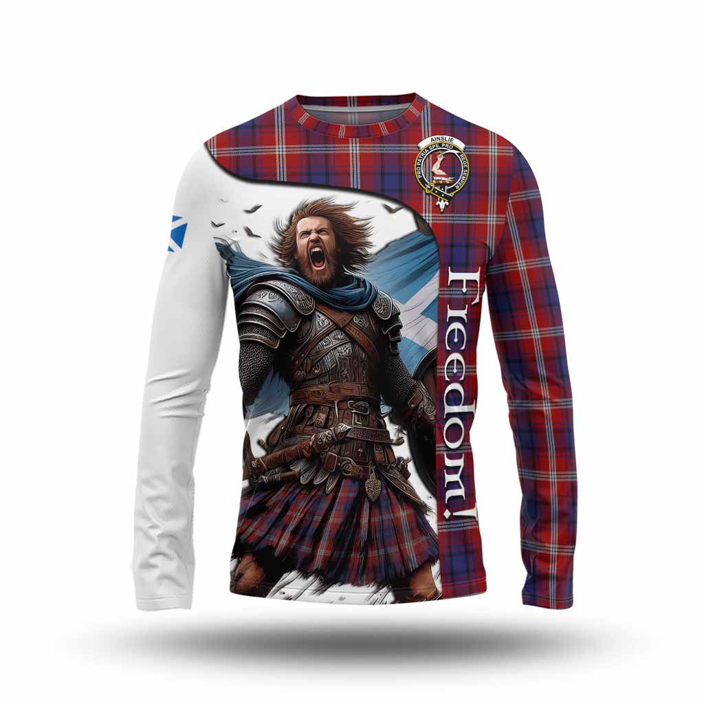 Tartan Vibes Clothing Ainslie Crest Tartan Long Sleeve T-Shirt Inspired by the Freedom of Scottish Warrior