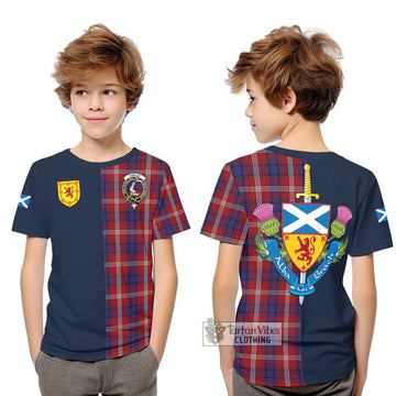 Ainslie Tartan Kid T-Shirt Alba with Scottish Lion Royal Arm Half Style Youth XL Size14 - Tartan Vibes Clothing