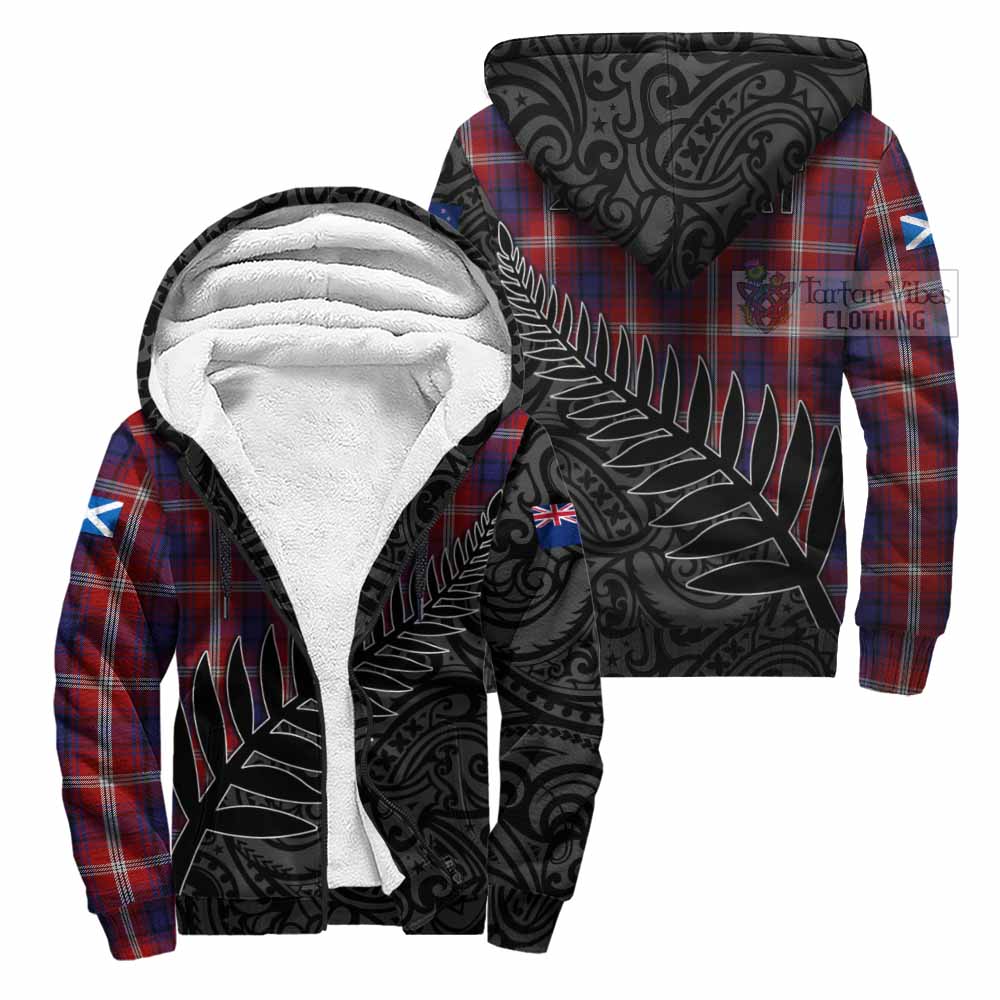Tartan Vibes Clothing Ainslie Crest Tartan Sherpa Hoodie with New Zealand Silver Fern Half Style