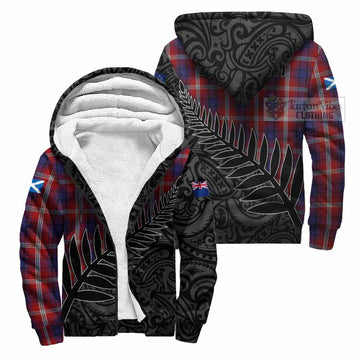 Ainslie Crest Tartan Sherpa Hoodie with New Zealand Silver Fern Half Style Unisex S - Tartan Vibes Clothing