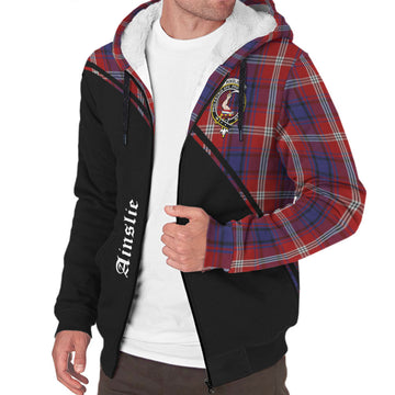 Ainslie Tartan Sherpa Hoodie with Family Crest Curve Style Unisex - Tartan Vibes Clothing