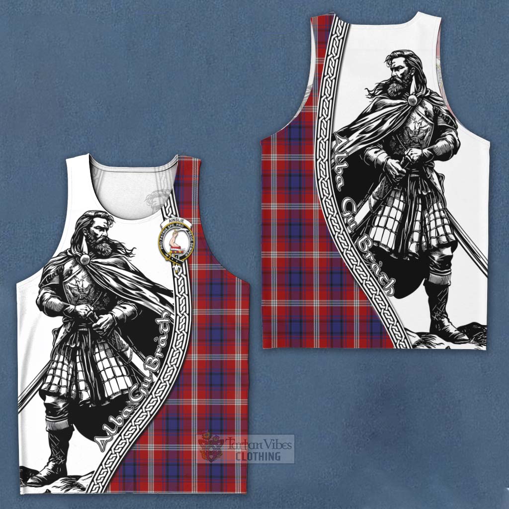 Ainslie Tartan Clan Crest Men's Tank Top with Highlander Warrior Celtic Style Men - Tartan Vibes Clothing