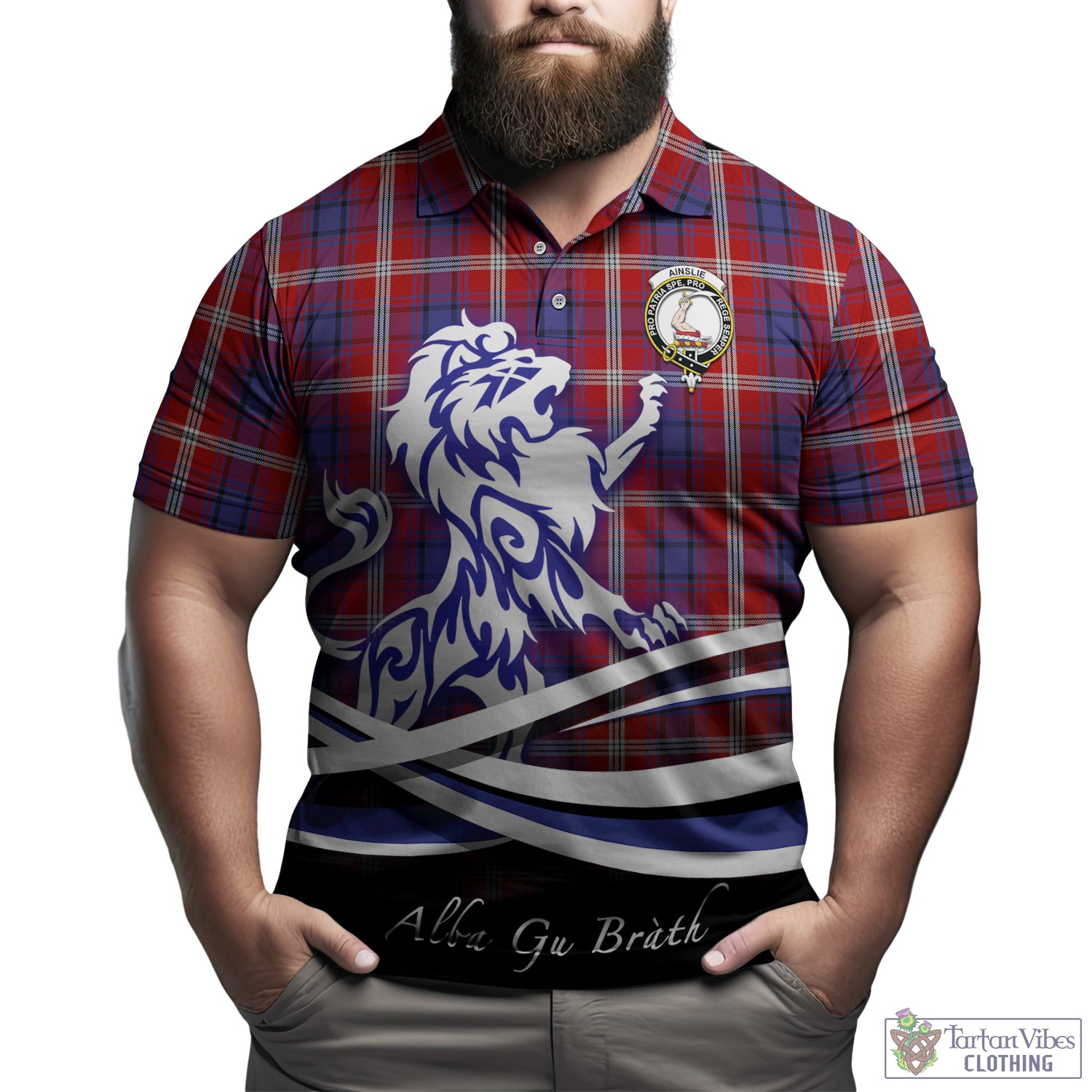 Ainslie Tartan Polo Shirt with Alba Gu Brath Regal Lion Emblem Kid - Tartan Vibes Clothing