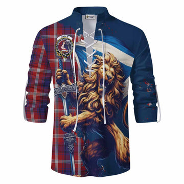 Ainslie Tartan Family Crest Ghillie Kilt Shirt with Scottish Majestic Lion Men - Tartan Vibes Clothing