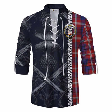 Ainslie Tartan Ghillie Kilt Shirt with Family Crest Cross Sword Thistle Celtic Vibes Men - Tartan Vibes Clothing