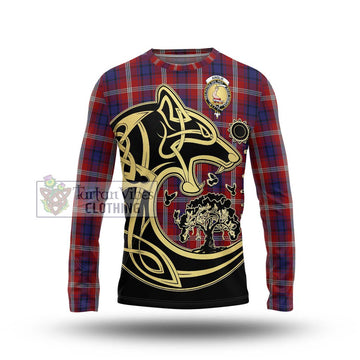 Ainslie Tartan Long Sleeve T-Shirt with Family Crest Celtic Wolf Style Unisex - Tartan Vibes Clothing
