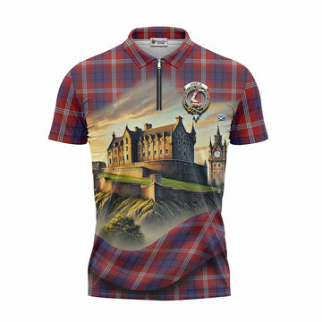 Ainslie Tartan Family Crest Zipper Polo Shirt with Scottish Ancient Castle Style Unisex - Tartan Vibes Clothing