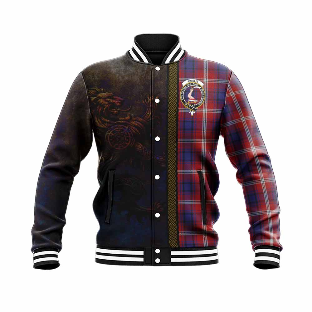 Ainslie Tartan Family Crest Baseball Jacket Alba Gu Brath Be Brave Lion Ancient Style Unisex - Tartan Vibes Clothing