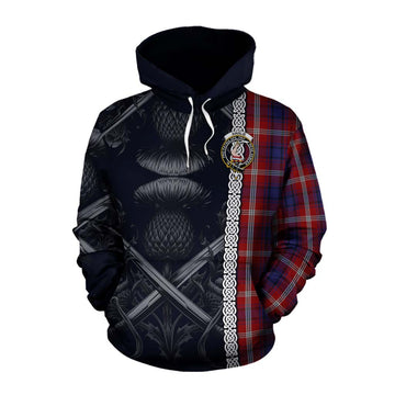 Ainslie Tartan Cotton Hoodie with Family Crest Cross Sword Thistle Celtic Vibes Pullover Hoodie XS - Tartan Vibes Clothing