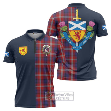 Ainslie Tartan Zipper Polo Shirt Alba with Scottish Lion Royal Arm Half Style Unisex - Tartan Vibes Clothing