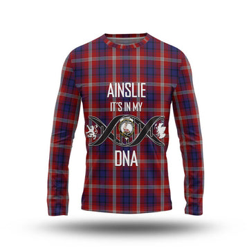 Ainslie Tartan Long Sleeve T-Shirt with Family Crest DNA In Me Style Unisex - Tartan Vibes Clothing