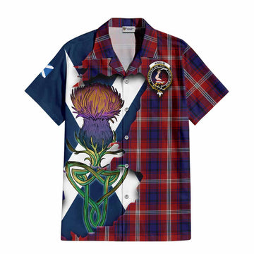 Tartan Vibes Clothing Ainslie Tartan Family Crest Short Sleeve Button Shirt Scottish Thistle Celtic Inspired