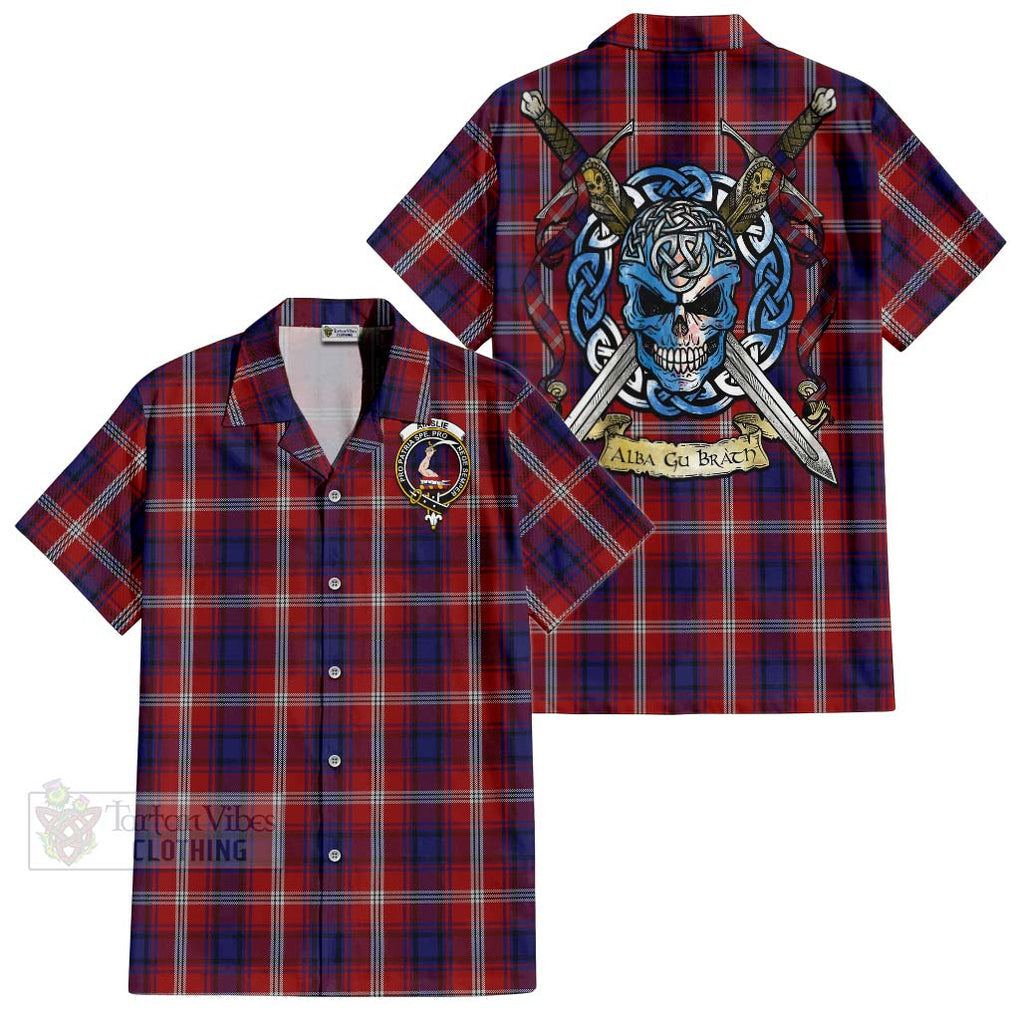 Ainslie Tartan Hawaiian Shirt with Family Crest Celtic Skull Style Kid - Tartan Vibes Clothing