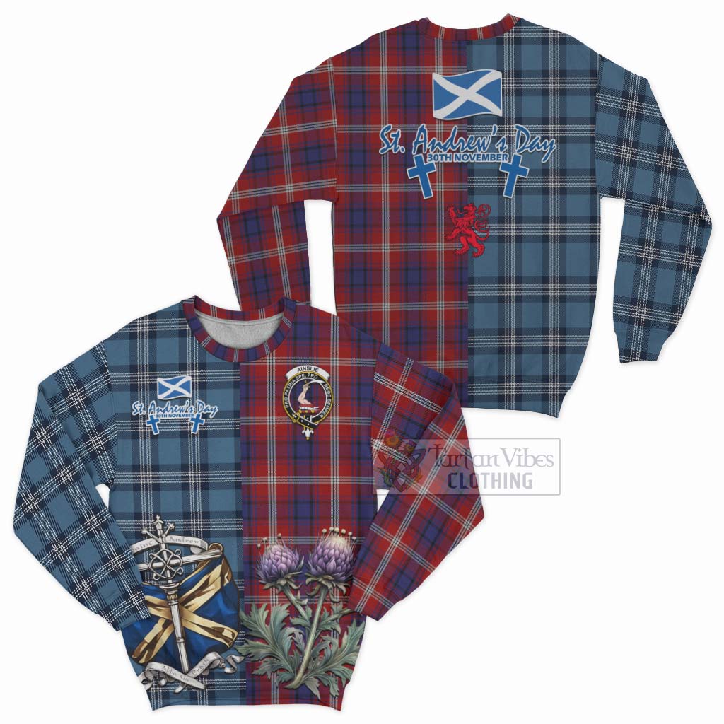 Ainslie Tartan Sweatshirt Happy St. Andrew's Day Half Tartan Style Unisex - Tartan Vibes Clothing