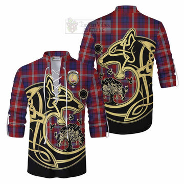 Ainslie Tartan Ghillie Kilt Shirt with Family Crest Celtic Wolf Style Men - Tartan Vibes Clothing