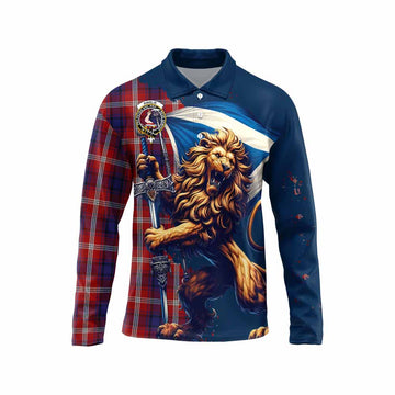 Ainslie Tartan Family Crest Long Sleeve Polo Shirt with Scottish Majestic Lion Unisex - Tartan Vibes Clothing