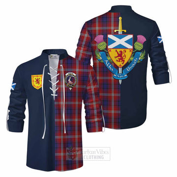 Ainslie Tartan Ghillie Kilt Shirt Alba with Scottish Lion Royal Arm Half Style Men - Tartan Vibes Clothing