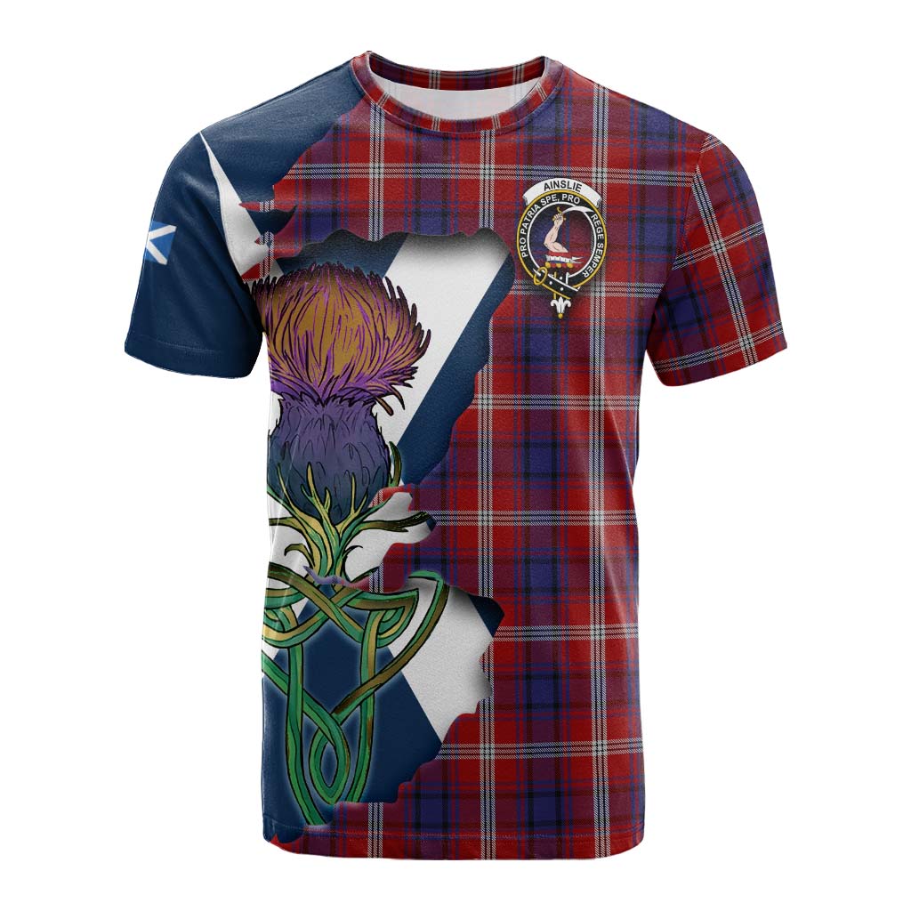 Tartan Vibes Clothing Ainslie Tartan Family Crest Cotton T-shirt Scottish Thistle Celtic Inspired