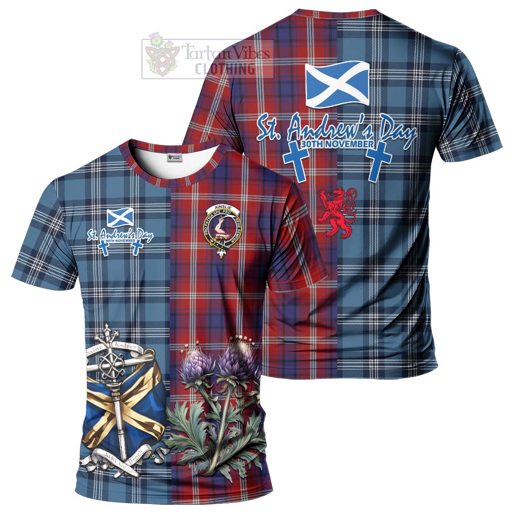 Ainslie Tartan T-Shirt Happy St. Andrew's Day Half Tartan Style Kid's Shirt - Tartan Vibes Clothing