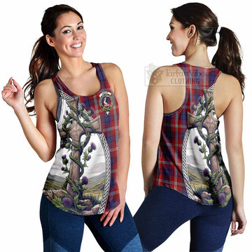Ainslie Tartan Women's Racerback Tanks with Family Crest and St. Andrew's Cross Accented by Thistle Vines 4XL - Tartan Vibes Clothing
