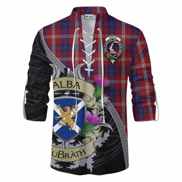 Ainslie Tartan Family Crest Ghillie Kilt Shirt Lion Rampant Royal Thistle Shield Celtic Inspired Men - Tartan Vibes Clothing