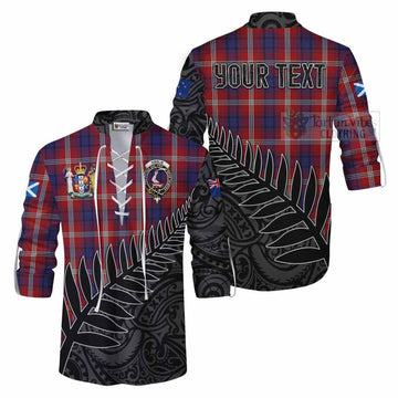 Ainslie Crest Tartan Ghillie Kilt Shirt with New Zealand Silver Fern Half Style Men - Tartan Vibes Clothing