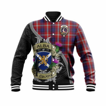 Ainslie Tartan Family Crest Baseball Jacket Lion Rampant Royal Thistle Shield Celtic Inspired Unisex - Tartan Vibes Clothing