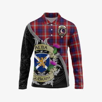 Ainslie Tartan Family Crest Long Sleeve Polo Shirt Lion Rampant Royal Thistle Shield Celtic Inspired Unisex - Tartan Vibes Clothing